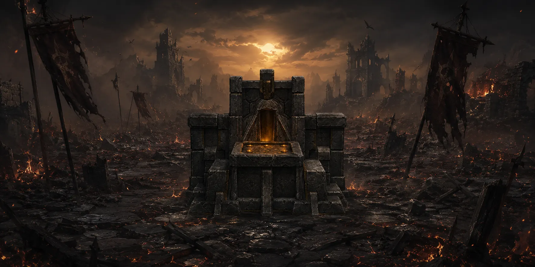 RuinWatch fortress in a sanctuary consumed by flames